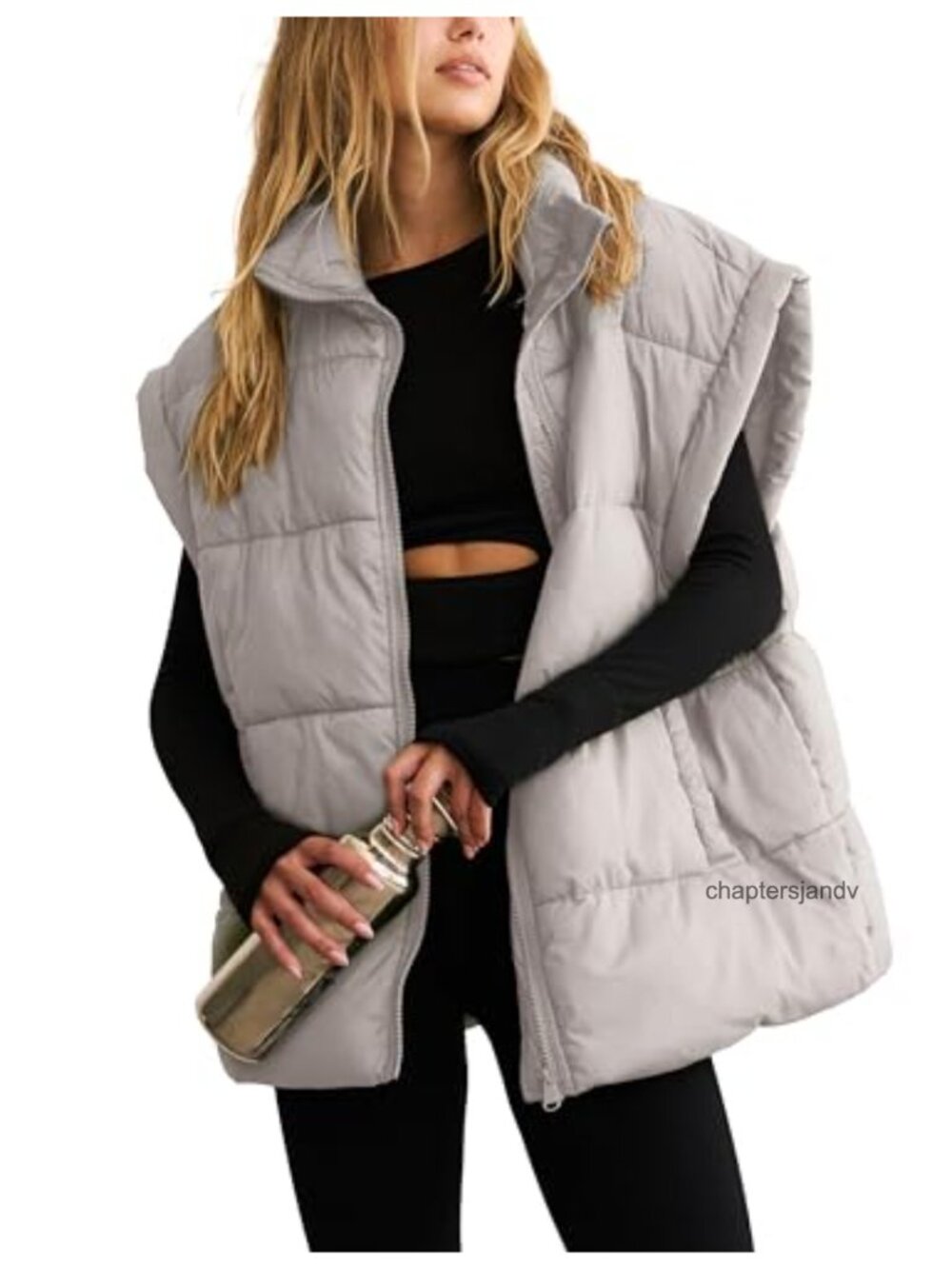 Oversized Quilted Puffer Vest Lightweight Sleeveless Winter Coat with Pockets